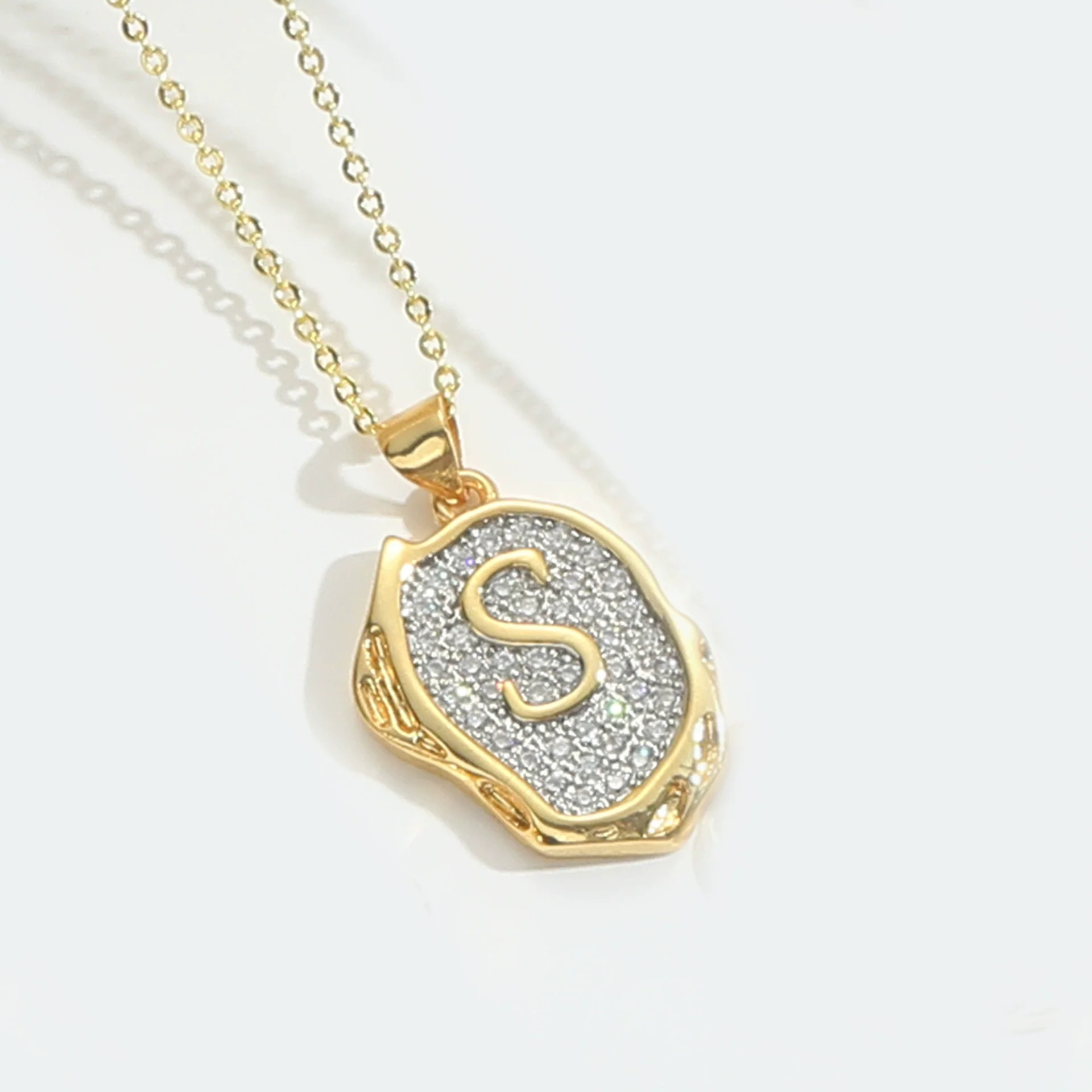 Pendant Necklace Mixed Gemstone Setting Copper Retro Asymmetrical Disc Oval Letters Pattern Electroplating - Image 24