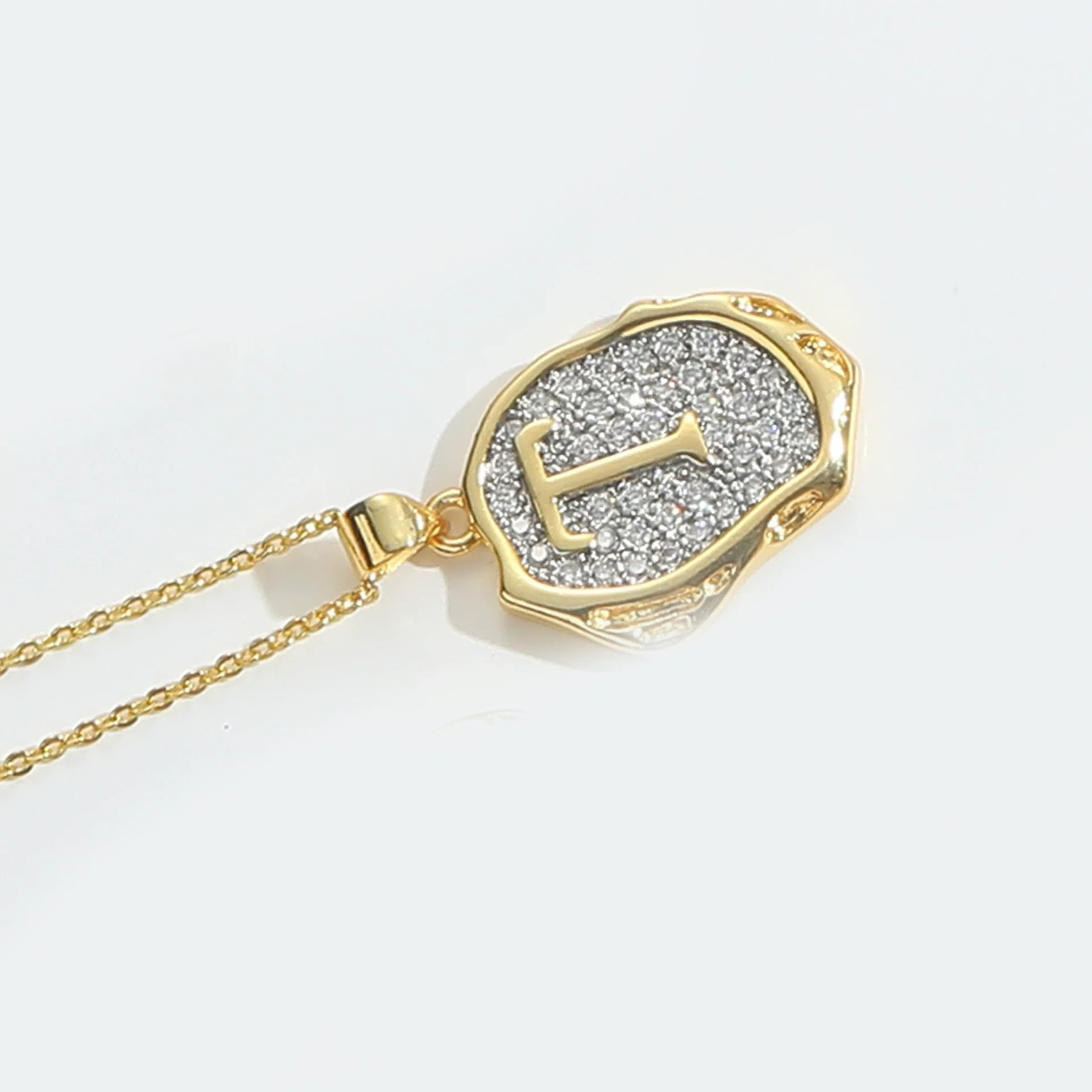 Pendant Necklace Mixed Gemstone Setting Copper Retro Asymmetrical Disc Oval Letters Pattern Electroplating - Image 25