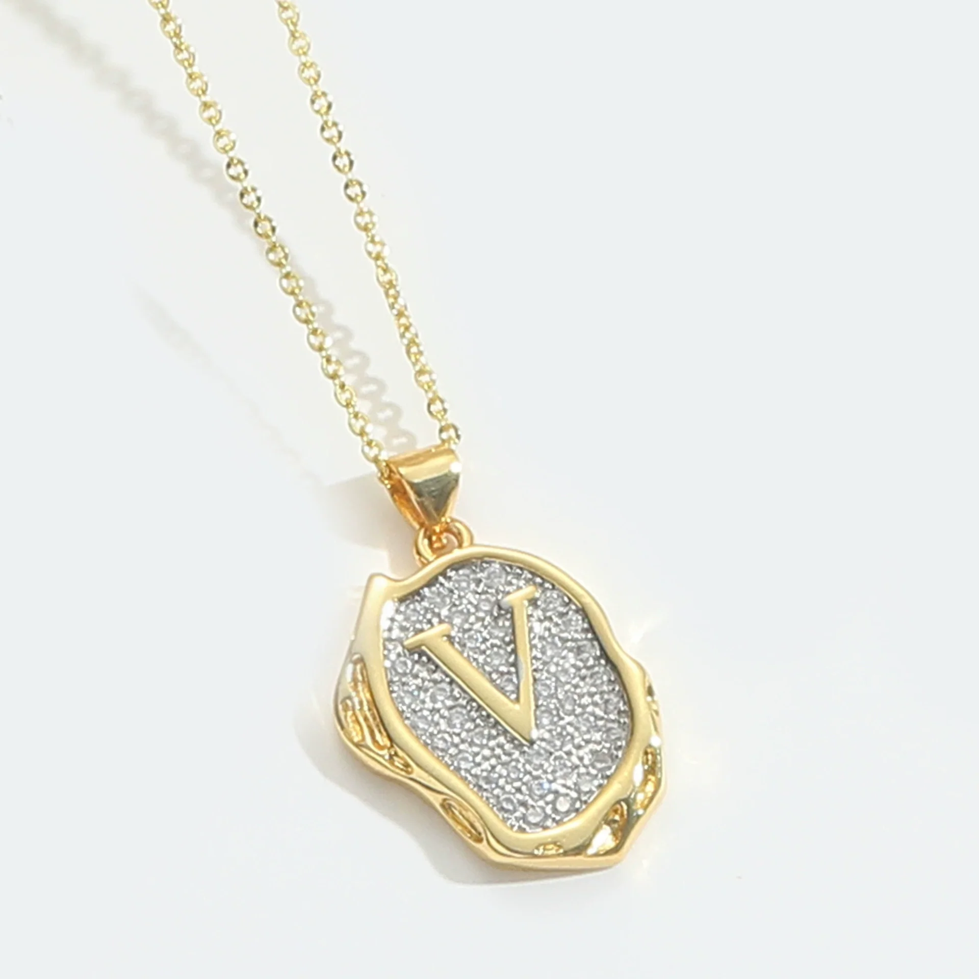 Pendant Necklace Mixed Gemstone Setting Copper Retro Asymmetrical Disc Oval Letters Pattern Electroplating - Image 27