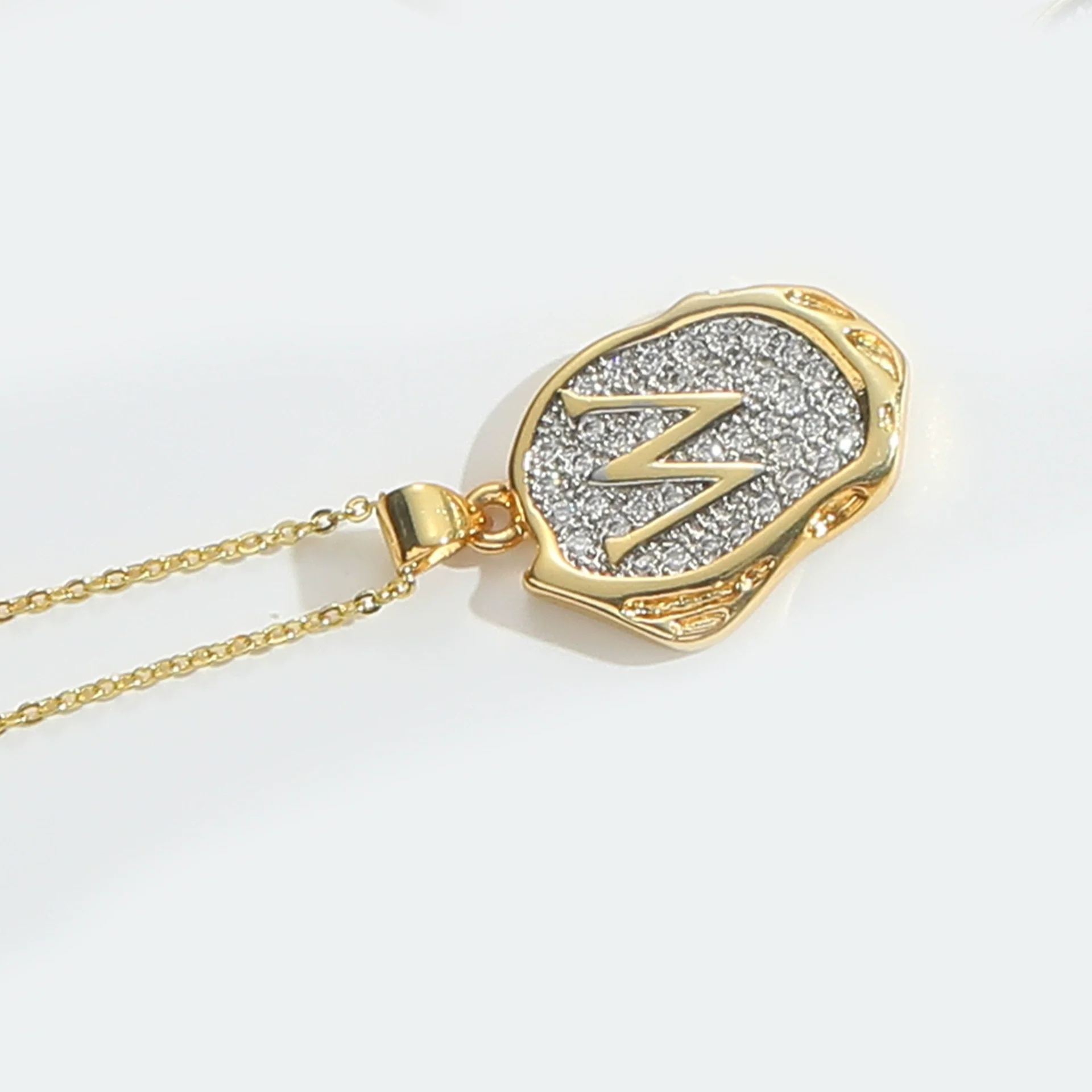 Pendant Necklace Mixed Gemstone Setting Copper Retro Asymmetrical Disc Oval Letters Pattern Electroplating - Image 28