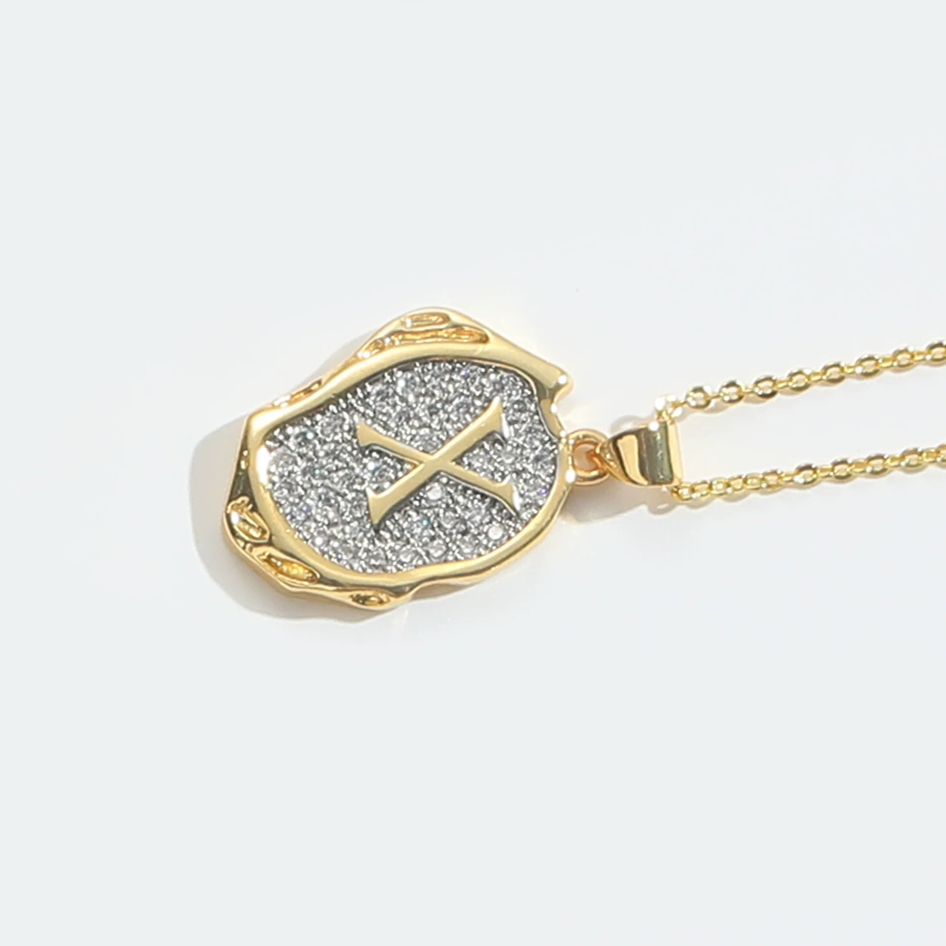 Pendant Necklace Mixed Gemstone Setting Copper Retro Asymmetrical Disc Oval Letters Pattern Electroplating - Image 29