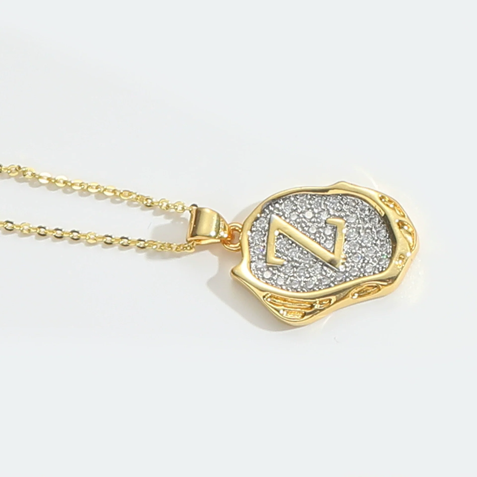 Pendant Necklace Mixed Gemstone Setting Copper Retro Asymmetrical Disc Oval Letters Pattern Electroplating - Image 31