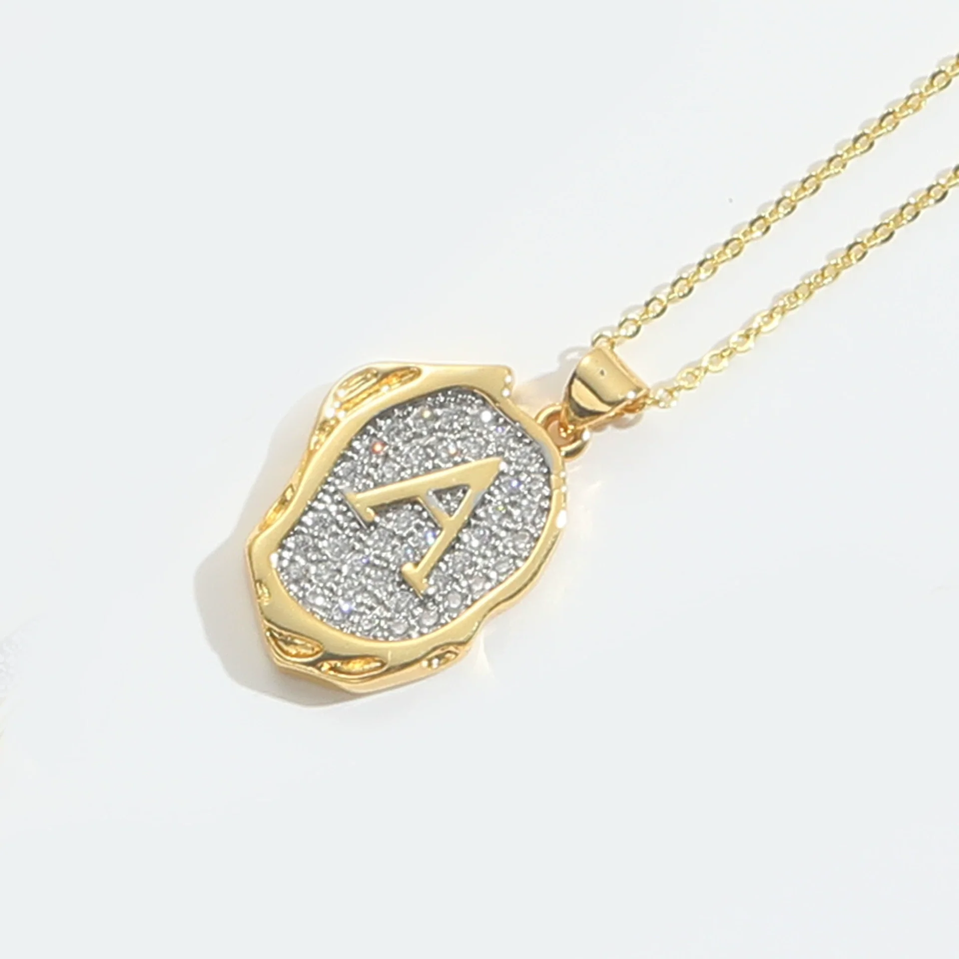 Pendant Necklace Mixed Gemstone Setting Copper Retro Asymmetrical Disc Oval Letters Pattern Electroplating - Image 6