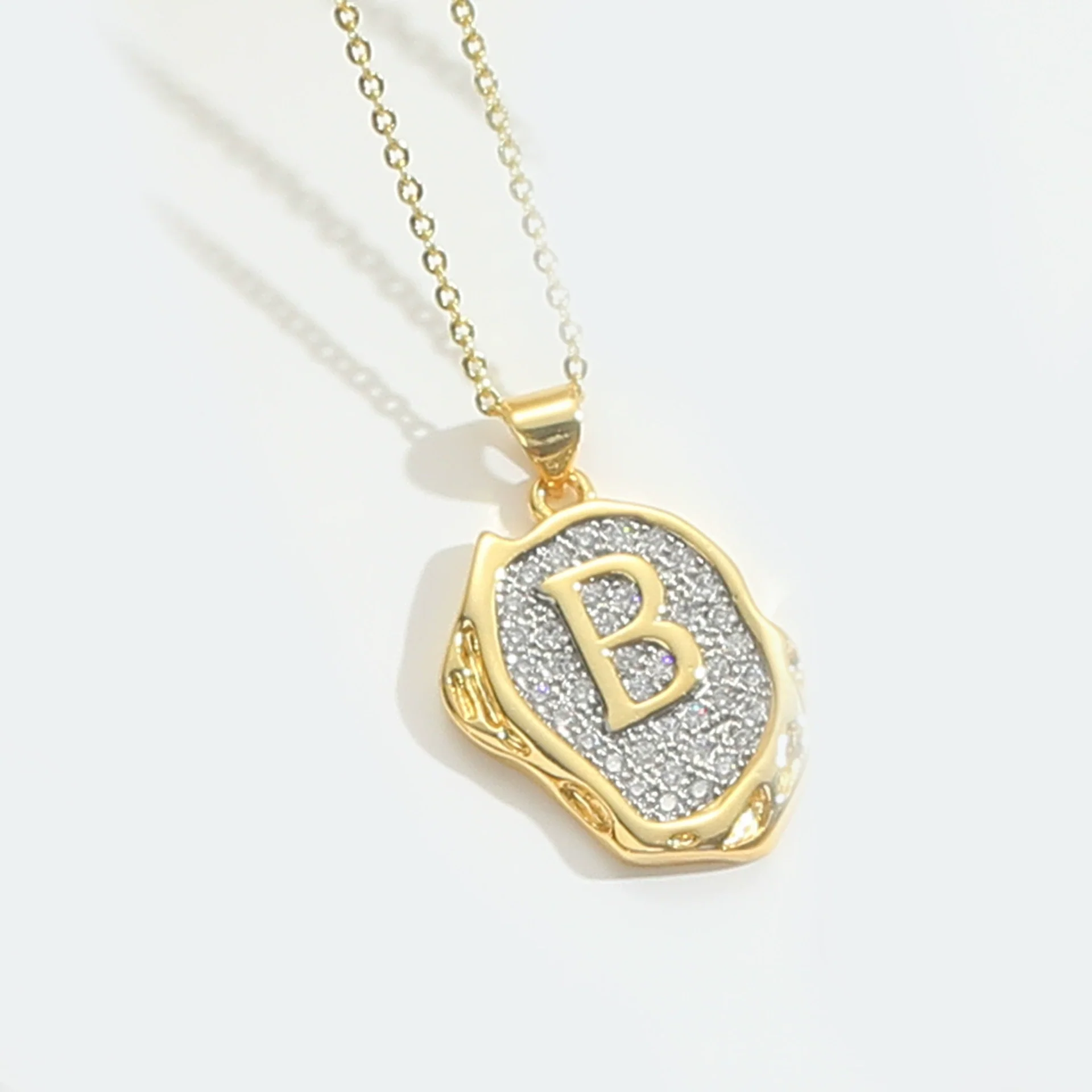 Pendant Necklace Mixed Gemstone Setting Copper Retro Asymmetrical Disc Oval Letters Pattern Electroplating - Image 7