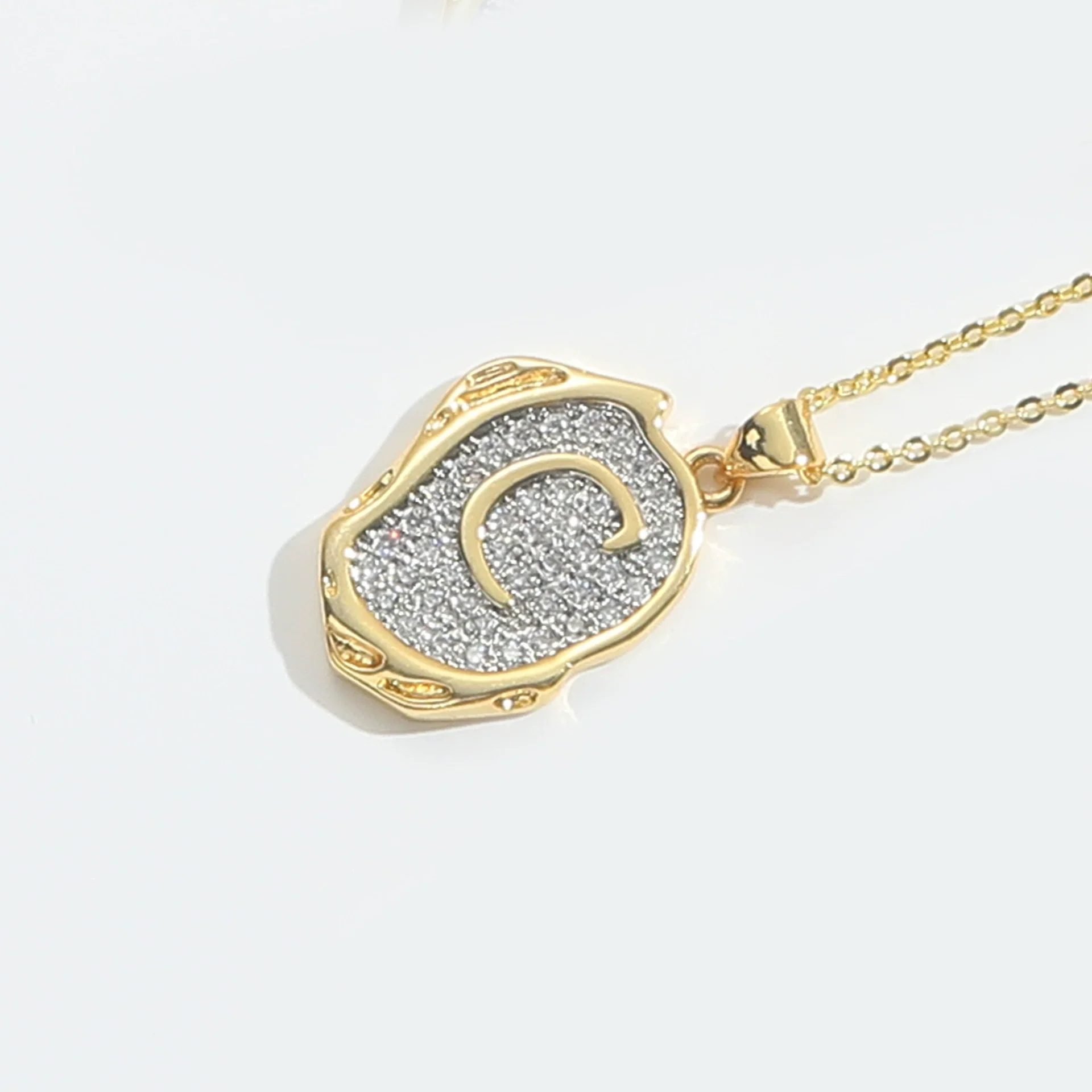 Pendant Necklace Mixed Gemstone Setting Copper Retro Asymmetrical Disc Oval Letters Pattern Electroplating - Image 8