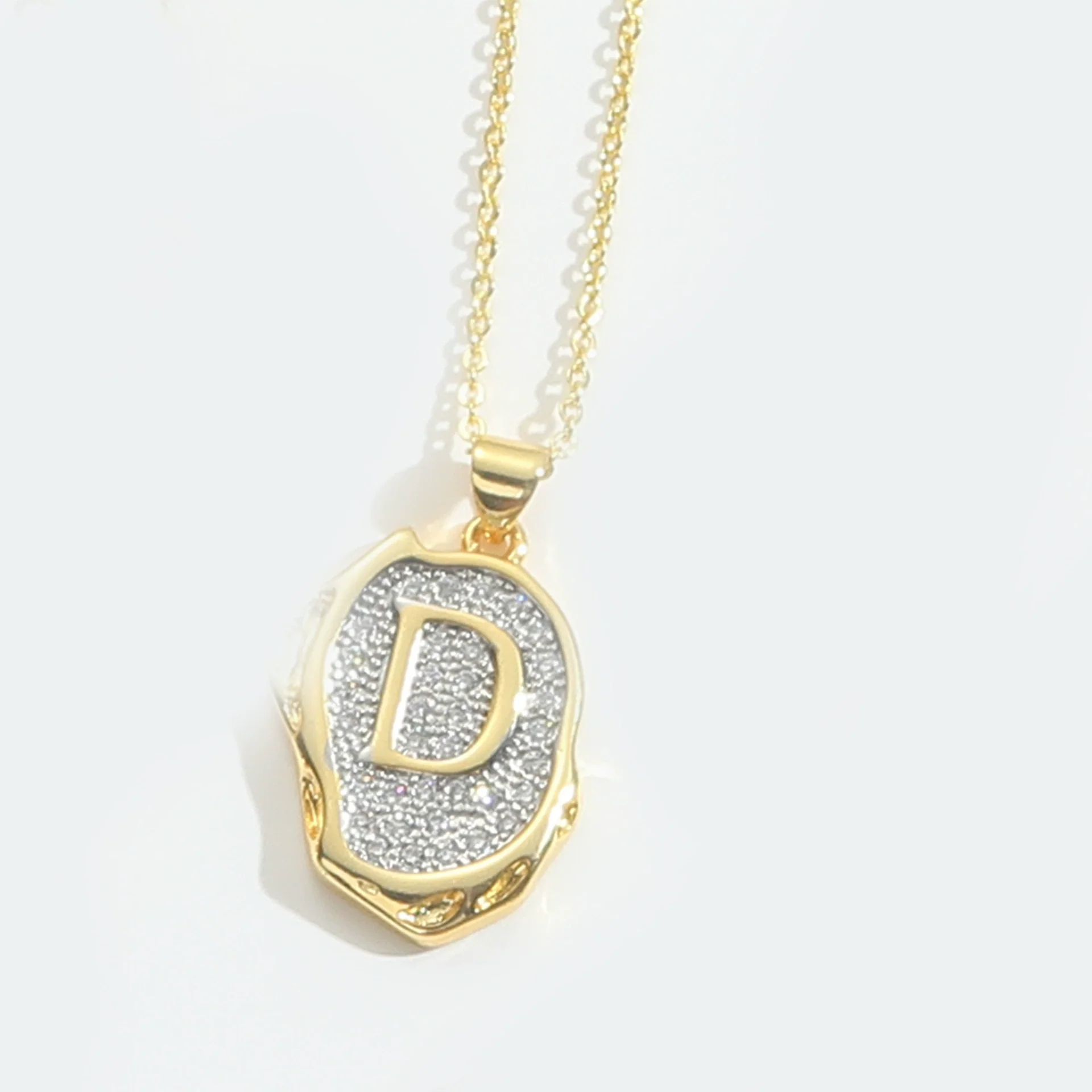 Pendant Necklace Mixed Gemstone Setting Copper Retro Asymmetrical Disc Oval Letters Pattern Electroplating - Image 9