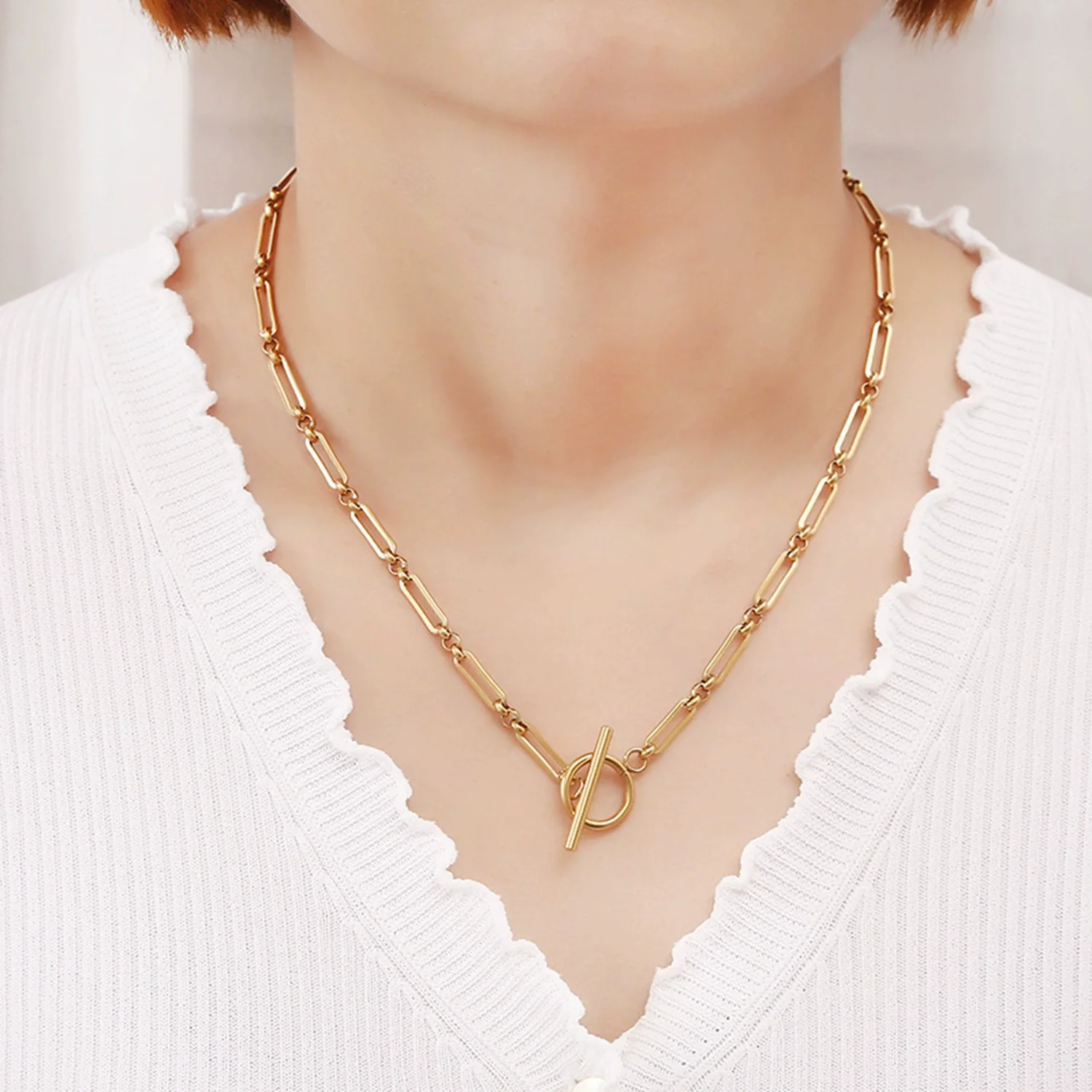 Pendant Necklace Stainless Steel Ochain Electroplating Small Steel Ball Buckle Design - Image 2