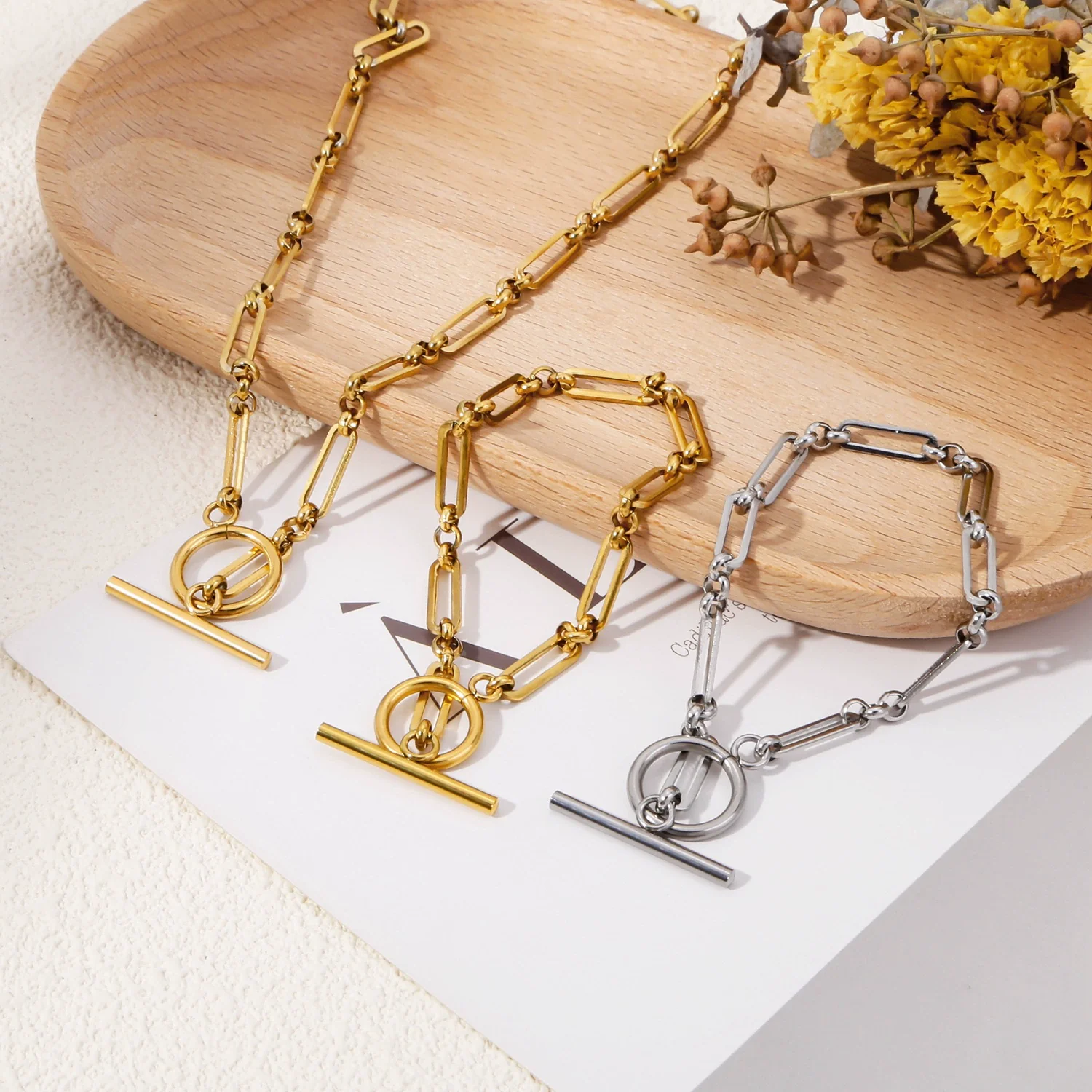 Pendant Necklace Stainless Steel Ochain Electroplating Small Steel Ball Buckle Design - Image 3