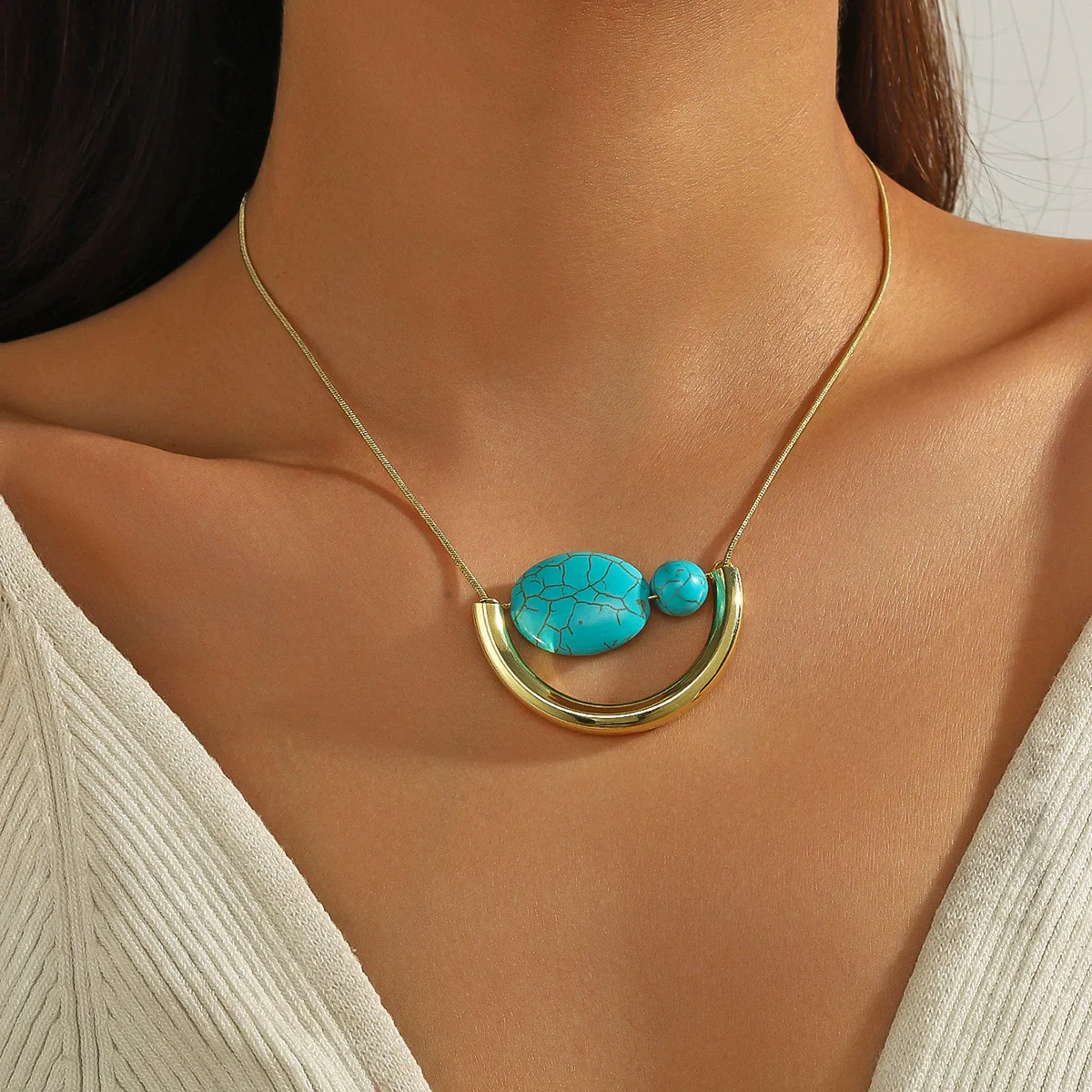 Pendant Necklace Turquoise Copper Geometric Electroplating Vintage Original Design - Image 2
