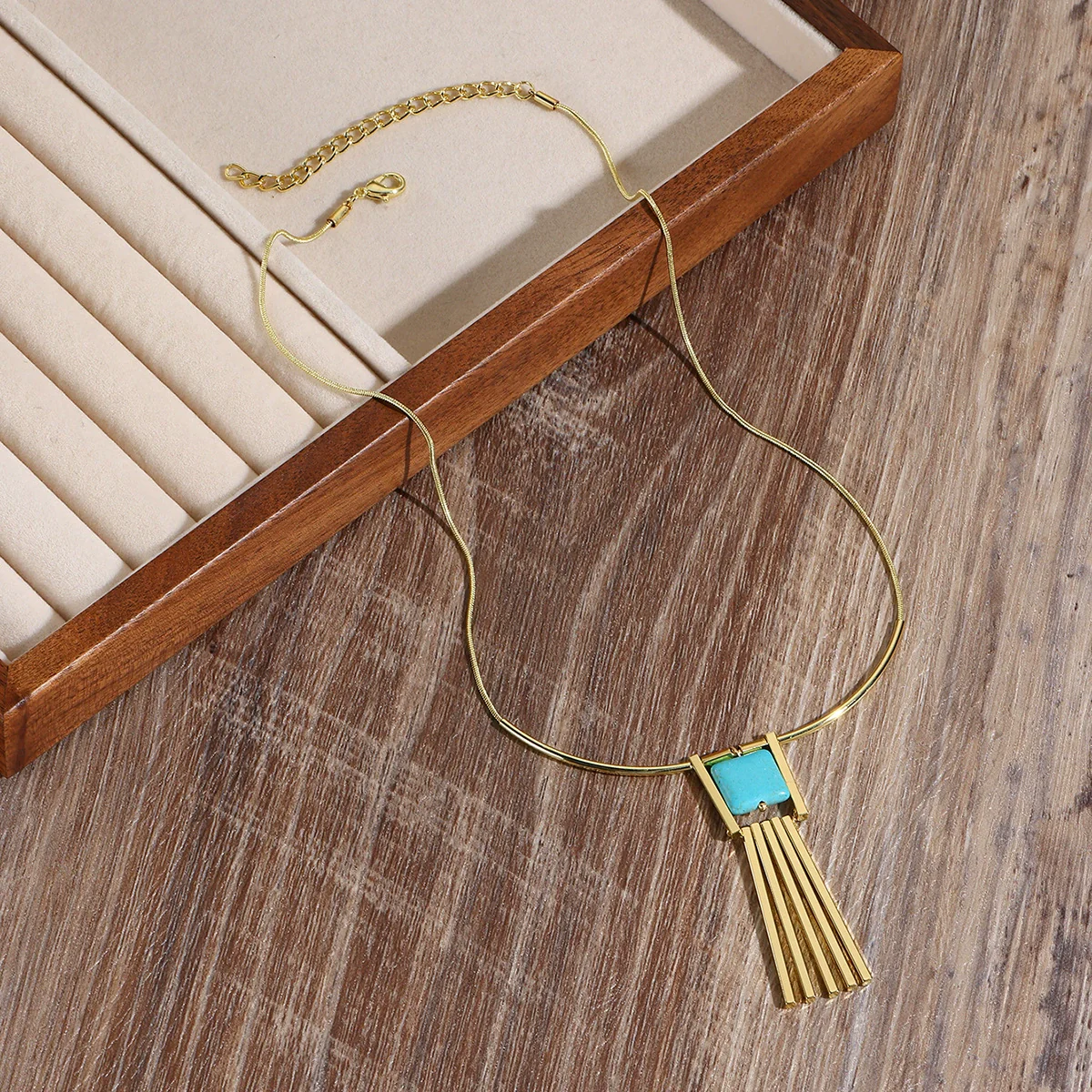 Pendant Necklace Turquoise Copper Geometric Electroplating Vintage Original Design - Image 4