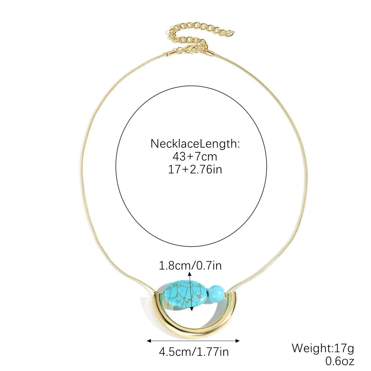 Pendant Necklace Turquoise Copper Geometric Electroplating Vintage Original Design - Image 7