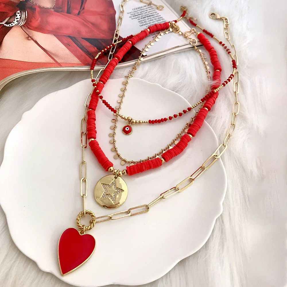 Pendant Necklace Women Pearl Organic Glass Fivepointed Star Geometric Handwoven