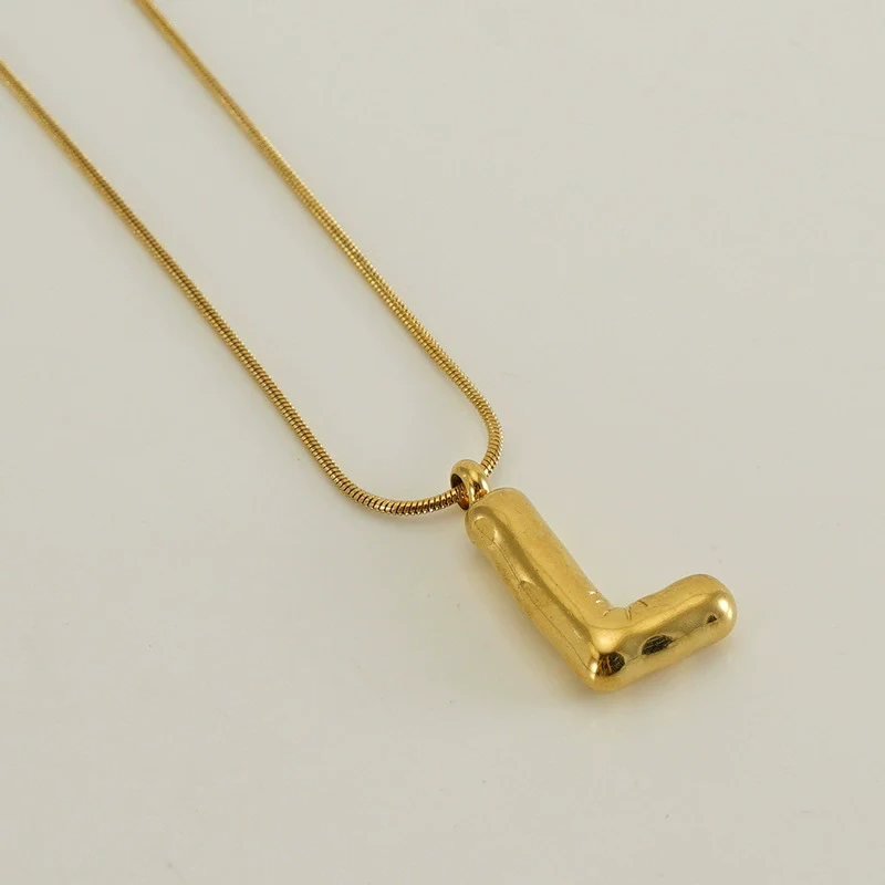 Pendant Necklace Women 316L Stainless Steel 316L Stainless Steel Small Snake Chain With Letter Pattern Electroplated - Image 17
