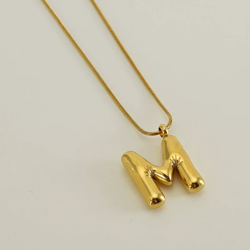 Pendant Necklace Women 316L Stainless Steel 316L Stainless Steel Small Snake Chain With Letter Pattern Electroplated - Image 18