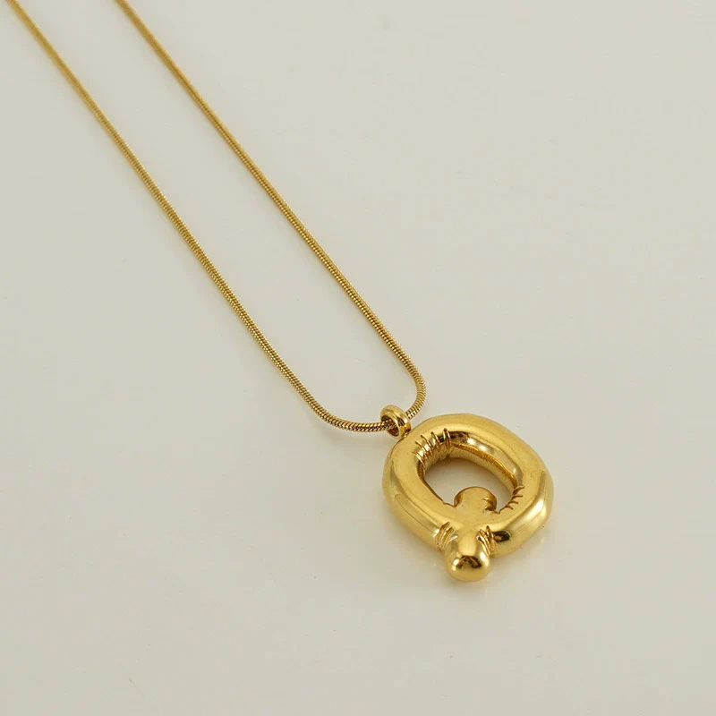 Pendant Necklace Women 316L Stainless Steel 316L Stainless Steel Small Snake Chain With Letter Pattern Electroplated - Image 22