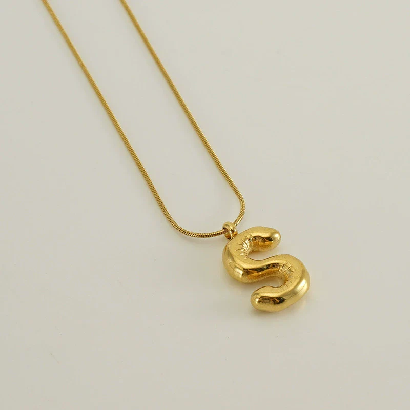 Pendant Necklace Women 316L Stainless Steel 316L Stainless Steel Small Snake Chain With Letter Pattern Electroplated - Image 24