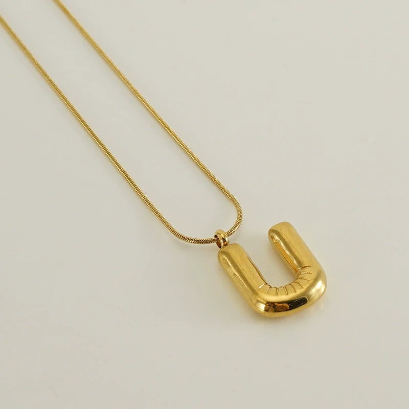 Pendant Necklace Women 316L Stainless Steel 316L Stainless Steel Small Snake Chain With Letter Pattern Electroplated - Image 26