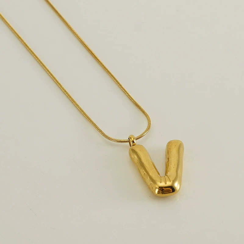Pendant Necklace Women 316L Stainless Steel 316L Stainless Steel Small Snake Chain With Letter Pattern Electroplated - Image 27