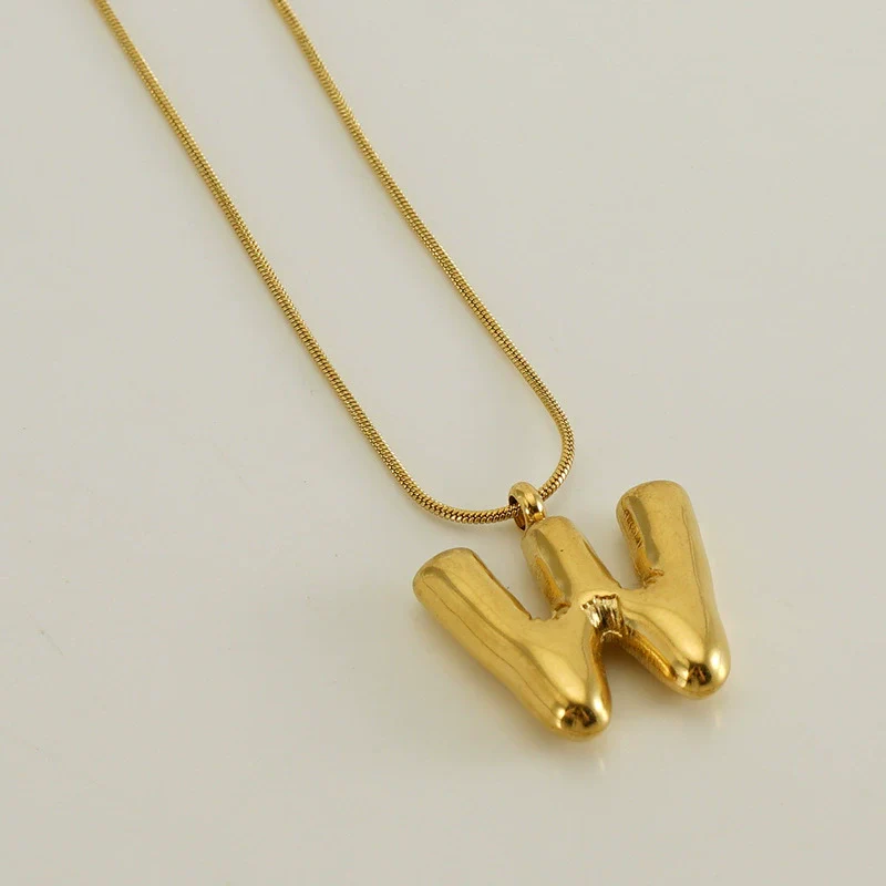 Pendant Necklace Women 316L Stainless Steel 316L Stainless Steel Small Snake Chain With Letter Pattern Electroplated - Image 28