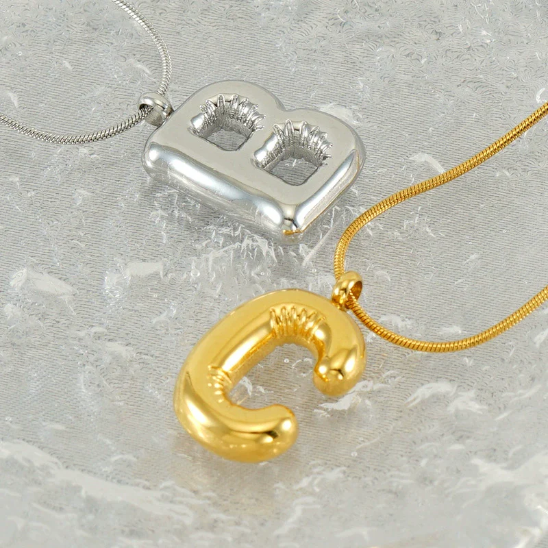 Pendant Necklace Women 316L Stainless Steel 316L Stainless Steel Small Snake Chain With Letter Pattern Electroplated - Image 3