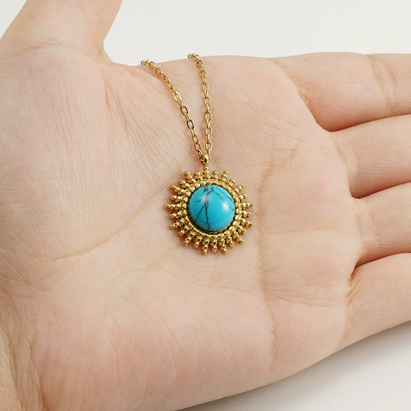 Pendant Necklace Women's 316L Stainless Steel 316L Stainless Steel 18K Gold Plated With Flower Pattern - Image 3