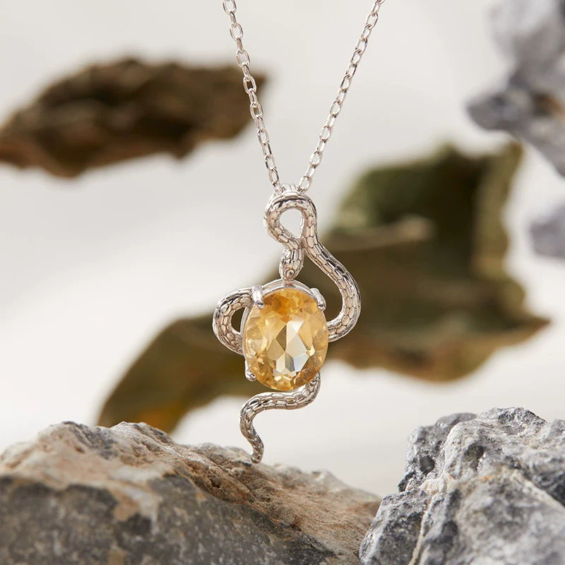 Pendant Necklace Zodiac Snake Natural Colored Topaz Amethyst 925 Sterling Silver Inlaid Animal Pattern - Image 3