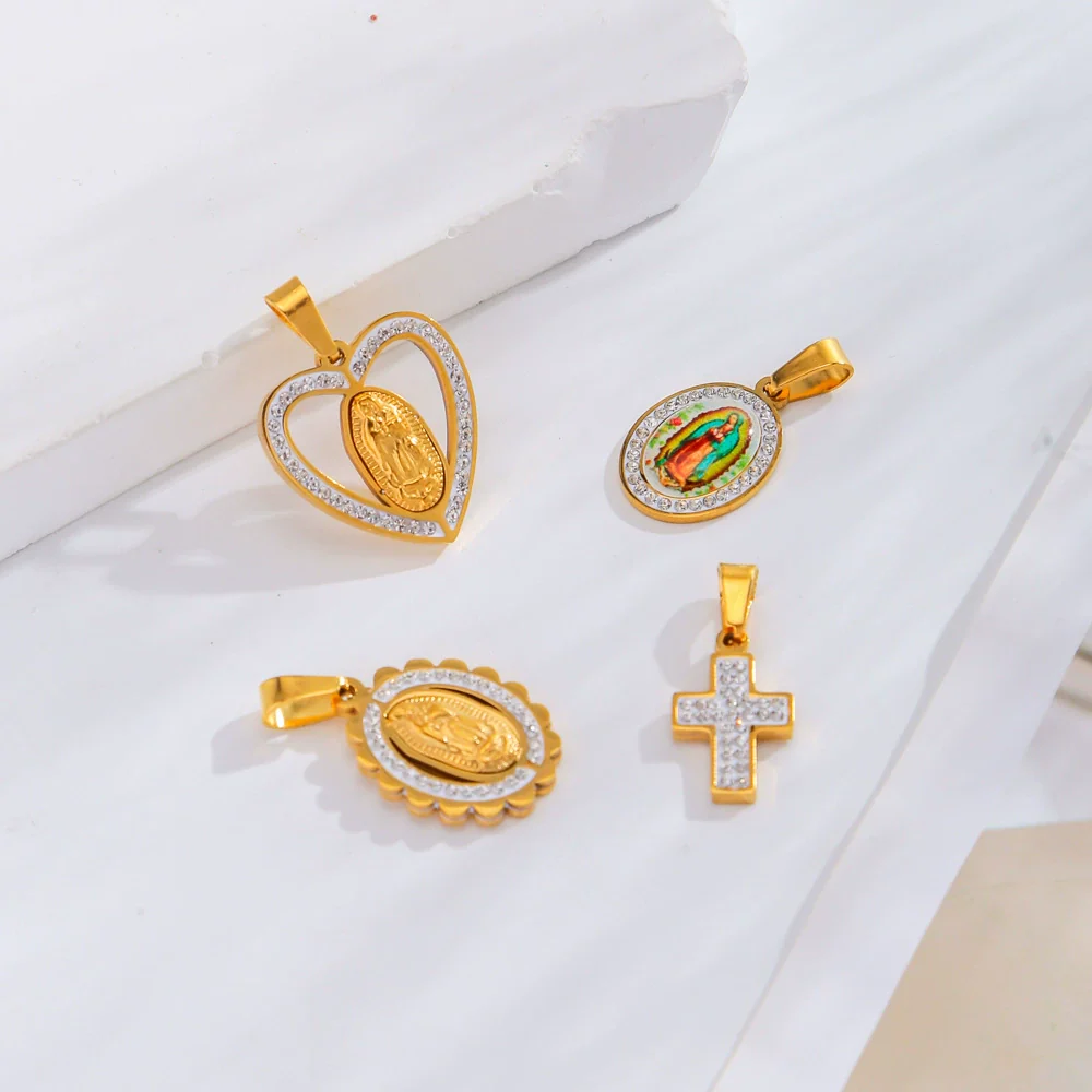 Pendant Stainless Steel Cross Heart Cut Out Crown Roman Numerals Electroplating Miniature - Image 4