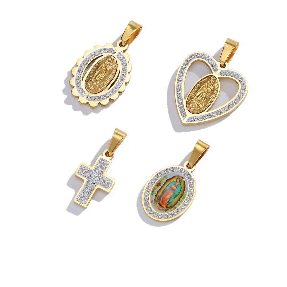 Pendant Stainless Steel Cross Heart Cut Out Crown Roman Numerals Electroplating Miniature - Image 5