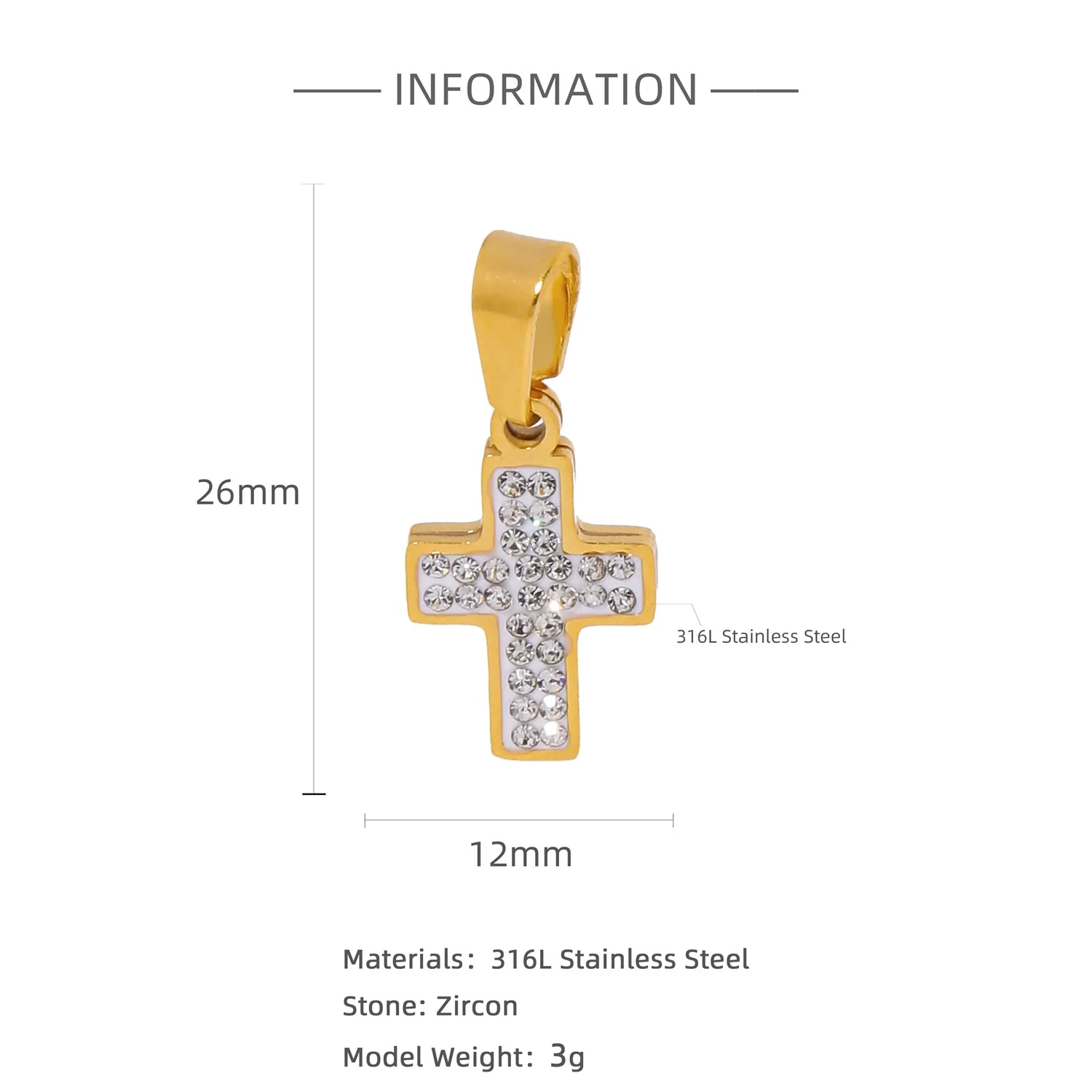 Pendant Stainless Steel Cross Heart Cut Out Crown Roman Numerals Electroplating Miniature - Image 7