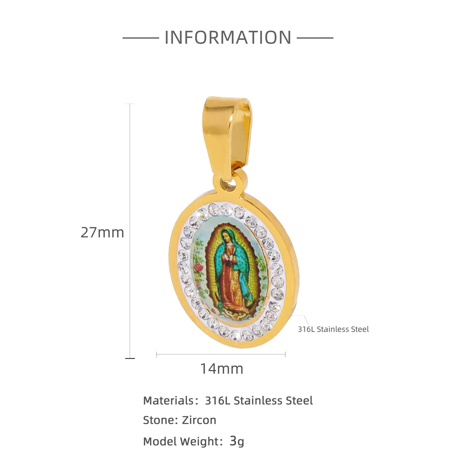 Pendant Stainless Steel Cross Heart Cut Out Crown Roman Numerals Electroplating Miniature - Image 8