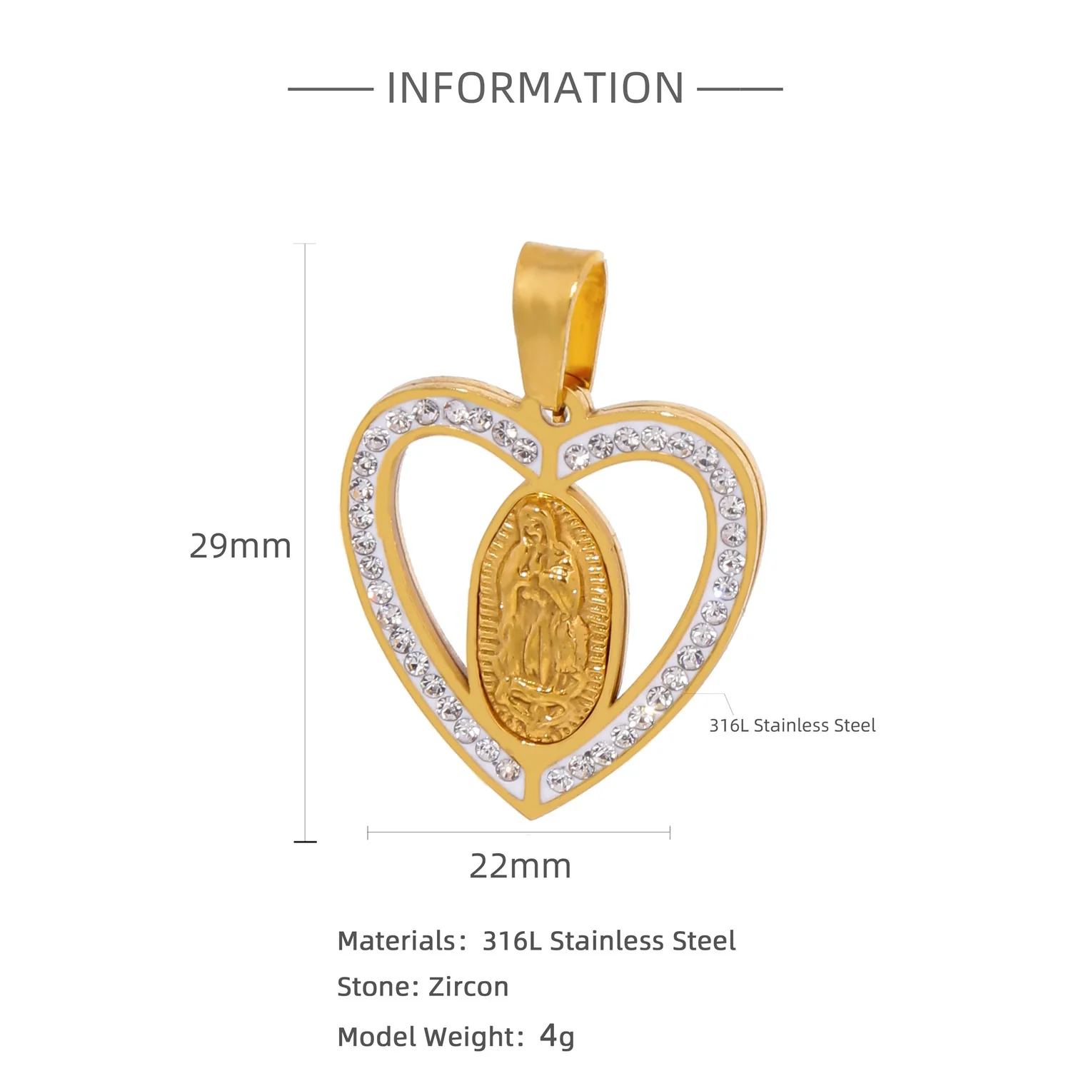Pendant Stainless Steel Cross Heart Cut Out Crown Roman Numerals Electroplating Miniature - Image 9