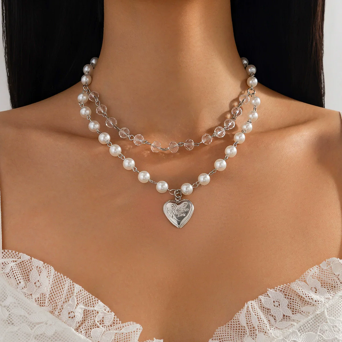 Pendant Tassel Necklace Imitation Pearl Alloy Heart Drop Star Geometric Electroplated For Women - Image 8