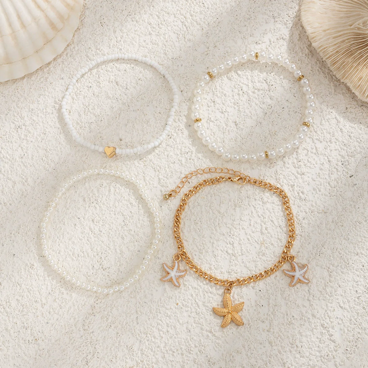 Pendant Women Holiday Style Starfish Rice Beads Imitation Pearl Iron Chain Alloy Dripping Oil Star Design - Image 4