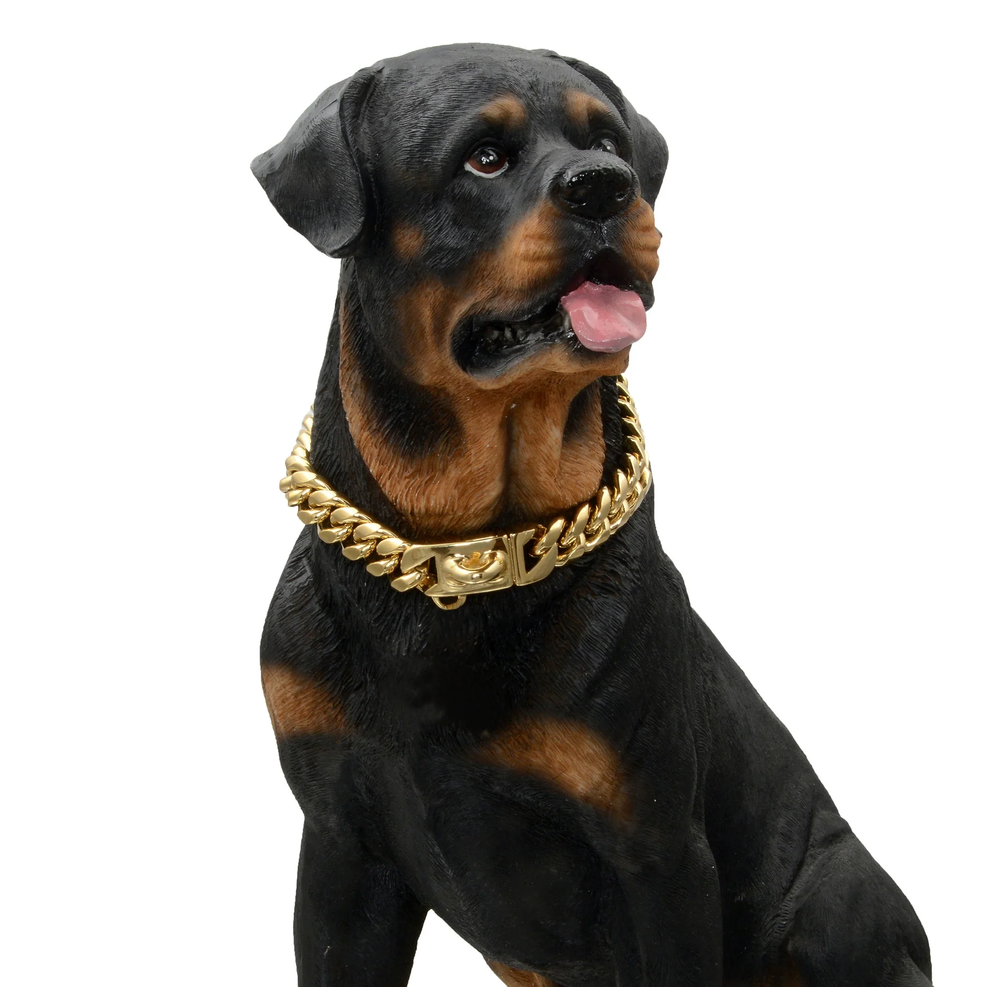 Pet Dog Collar Titanium Steel Cuban Chain With Lock Buckle Encryption Round Grinding Chain Polishing Vacuum Plating Leisure Style - Image 3