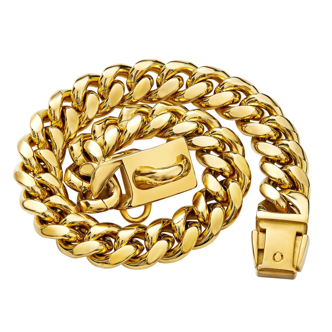 Pet Dog Collar Titanium Steel Cuban Chain With Lock Buckle Encryption Round Grinding Chain Polishing Vacuum Plating Leisure Style - Image 4