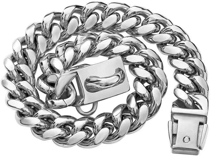 Pet Dog Collar Titanium Steel Cuban Chain With Lock Buckle Encryption Round Grinding Chain Polishing Vacuum Plating Leisure Style - Image 6