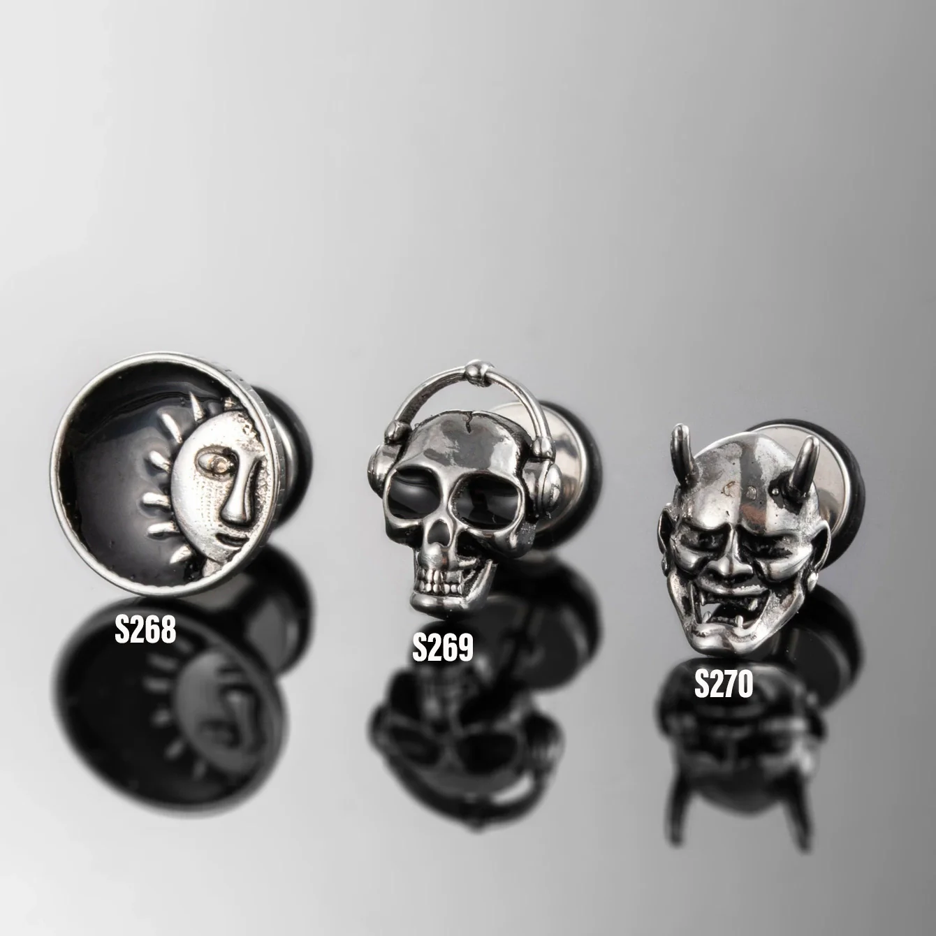 Piercing Earrings Stainless Steel Casting Inlaid Skull Sun Punk Style Polishing For Men - Image 2