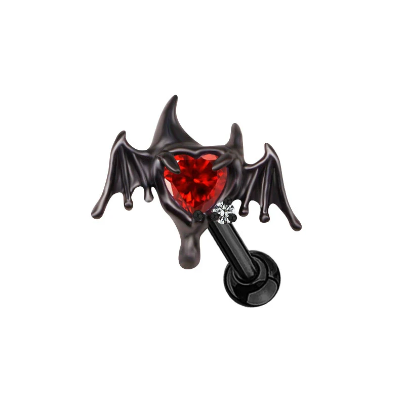 Piercing Jewelry Bat Series Heart Shaped Navel Ring Breast Ring Ear Bone Nail Made Of Rhinestone - Image 4