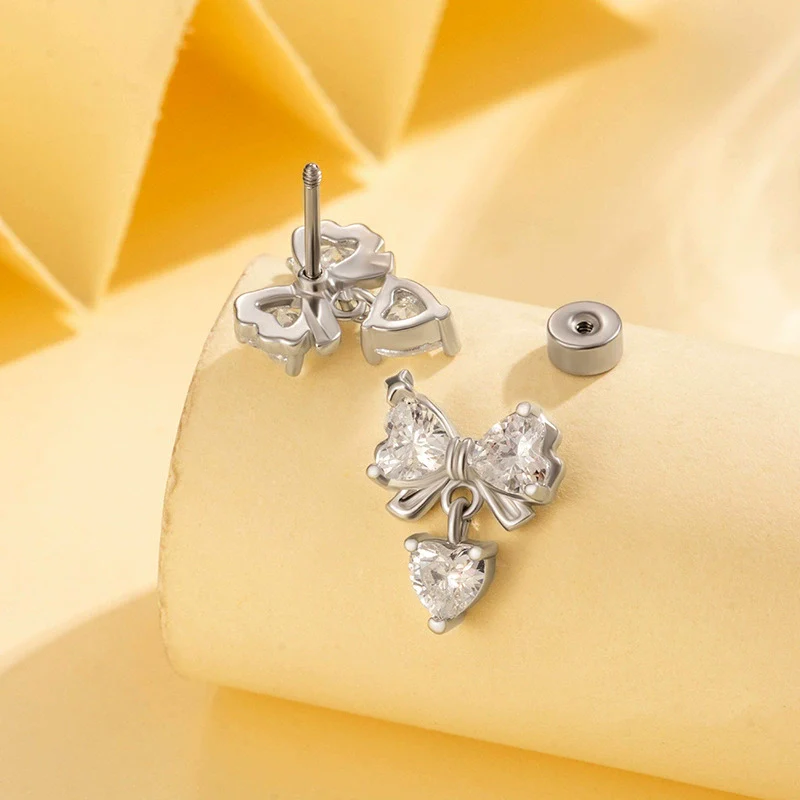 Piercing Jewelry Metal Bow Titanium Steel Electroplating For Women