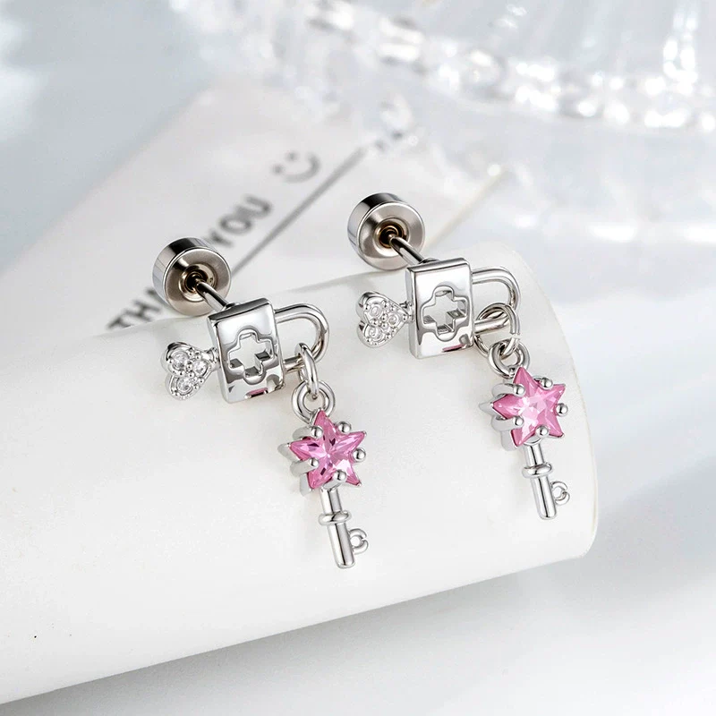 Piercing Jewelry Metal Heart Lock Star Pendant Set With Zirconia For Women Fashion Style