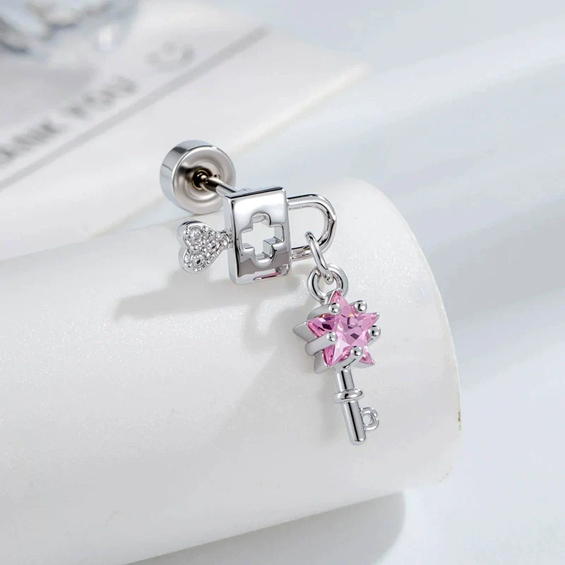 Piercing Jewelry Metal Heart Lock Star Pendant Set With Zirconia For Women Fashion Style - Image 2