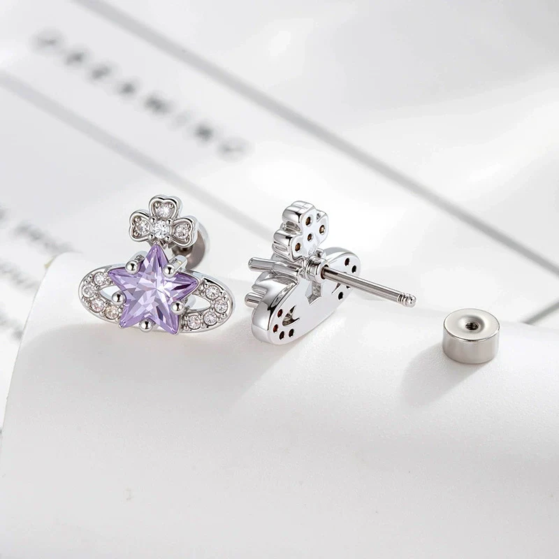 Piercing Jewelry Metal With Zirconia In Saturn Star Design French Retro Style For Women - Image 4
