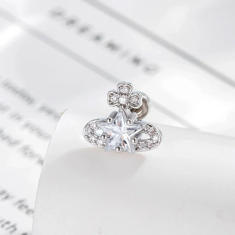 Piercing Jewelry Metal With Zirconia In Saturn Star Design French Retro Style For Women - Image 6