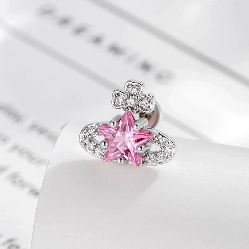 Piercing Jewelry Metal With Zirconia In Saturn Star Design French Retro Style For Women - Image 7