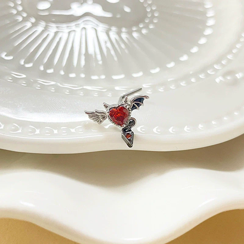 Piercing Jewelry Stainless Steel Devil Heart Shaped Electroplated Bat Series Nipple Ring Navel Ring Nose Nail Nose Ring Unisex - Image 4