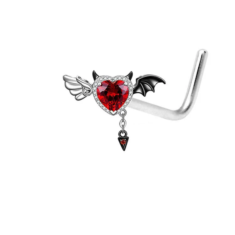 Piercing Jewelry Stainless Steel Devil Heart Shaped Electroplated Bat Series Nipple Ring Navel Ring Nose Nail Nose Ring Unisex - Image 7
