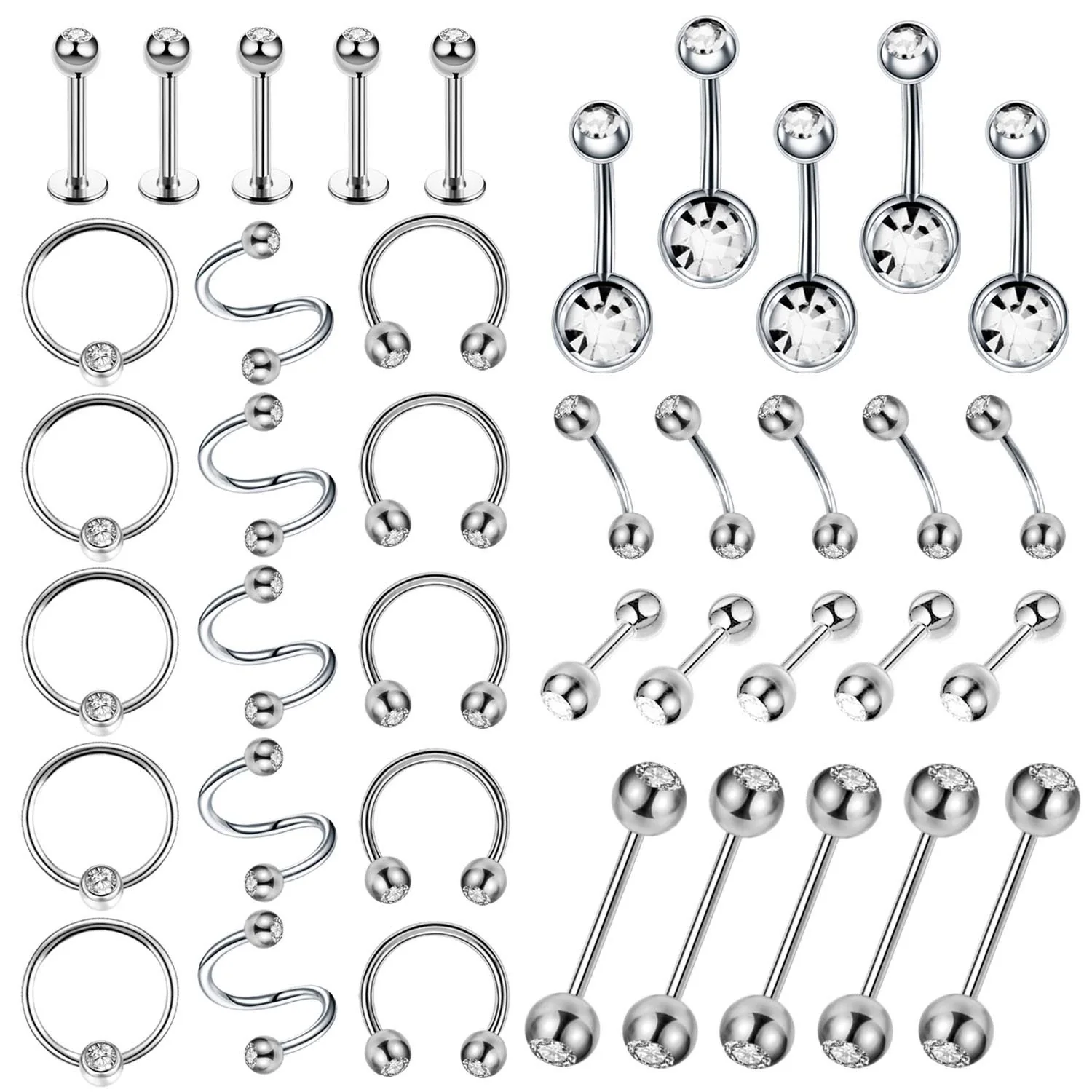 Piercing Jewelry Stainless Steel Diamondembedded Heart Shape Lip Nail Navel Nail Eyebrow Nail Ear Studs - Image 6
