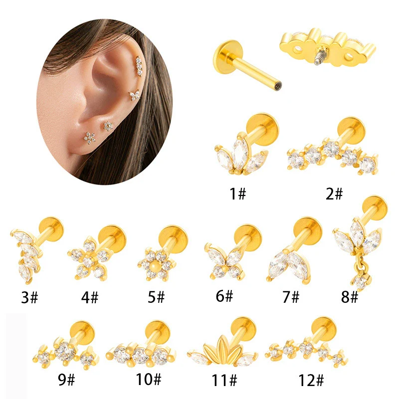 Piercing Jewelry Stainless Steel Flower Butterfly Electroplated For Women
