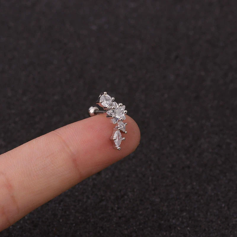 Piercing Jewelry Stainless Steel Thin Rod Ear Bone Stud Fivepointed Star Zircon Inlaid Rose Gold For Women - Image 3
