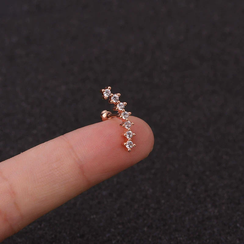 Piercing Jewelry Stainless Steel Thin Rod Ear Bone Stud Fivepointed Star Zircon Inlaid Rose Gold For Women - Image 4